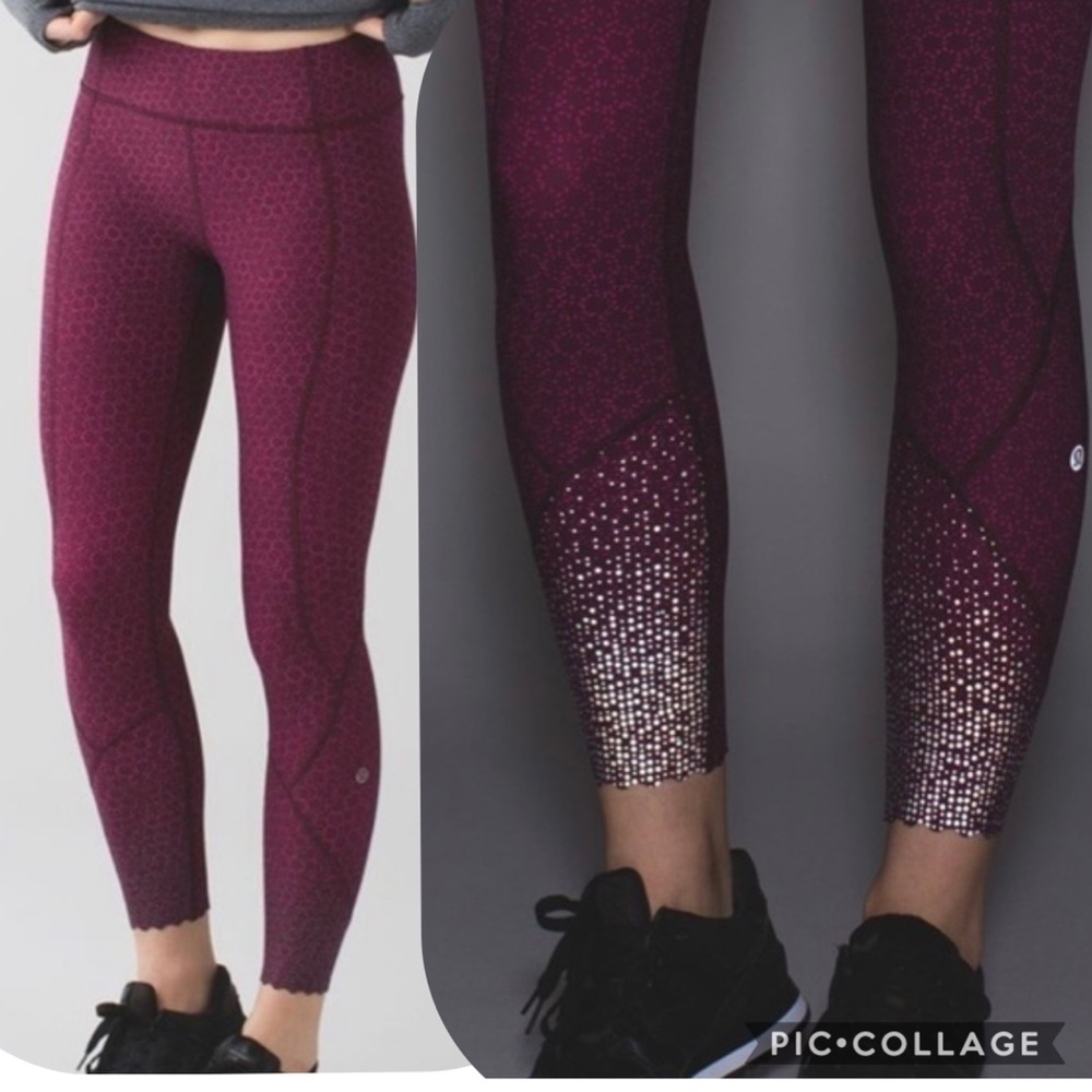 Lululemon Tight Stuff Tight Star Pixel Raspberry Bordeaux Leggings EUC 6